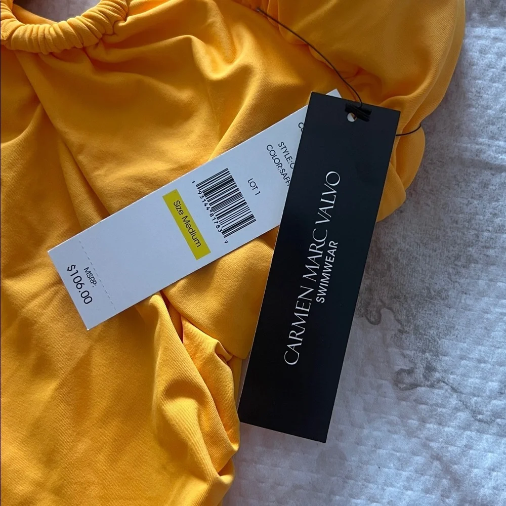 Carmen Marc Valvo Yellow Halter Tankini Swimsuit Top Size Medium